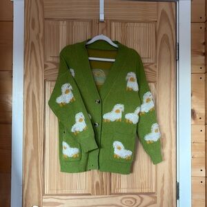 Cozy Sheep Cardigan - Green, White and Yellow